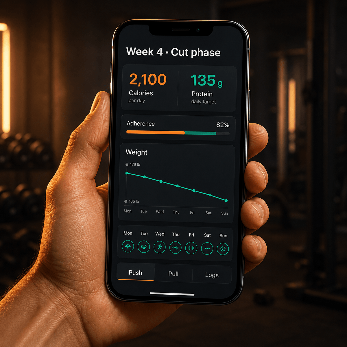 iPhone showing macro tracking and workout goals